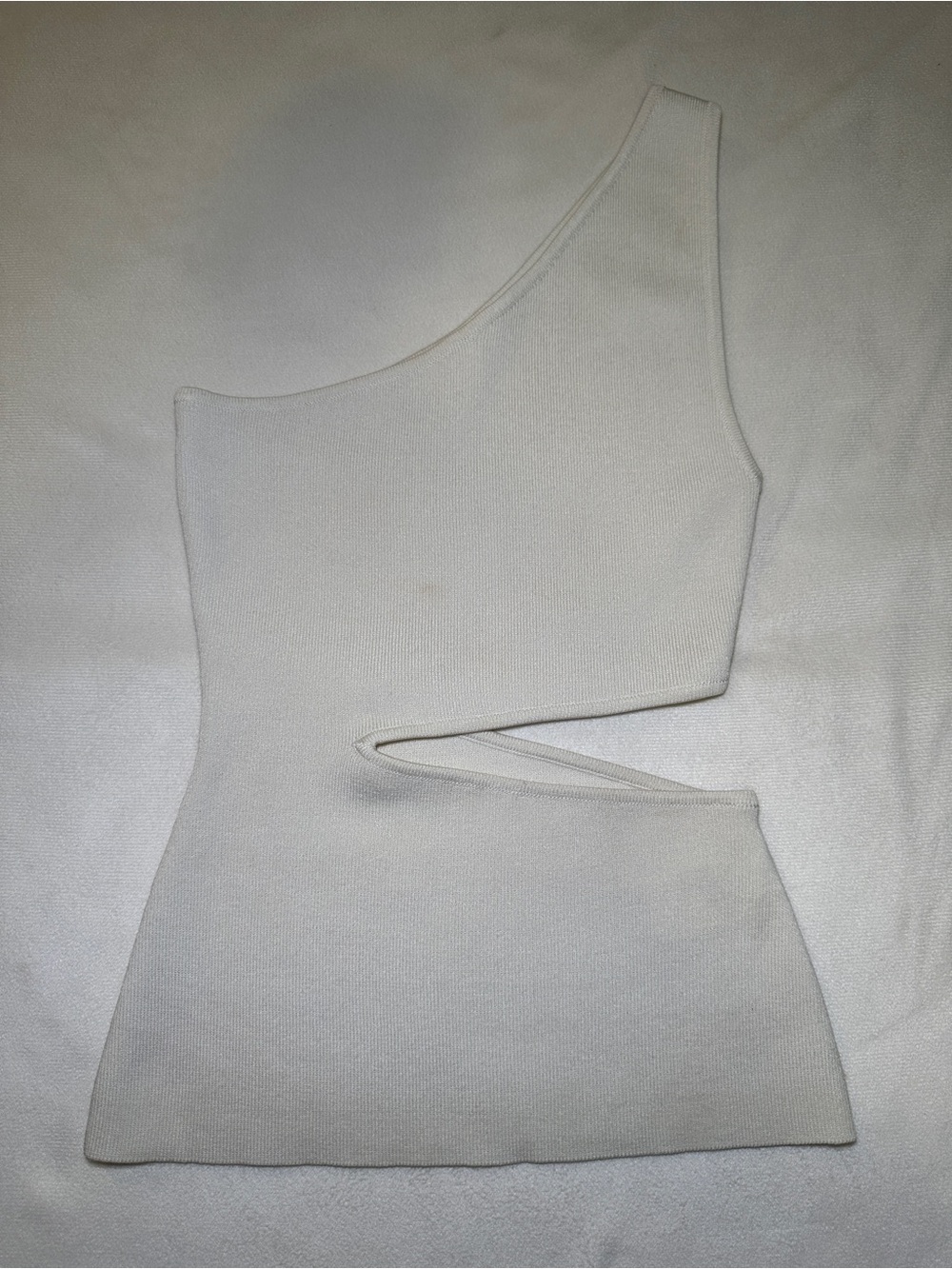 Oak + Fort One Shoulder Cutout Knit Tank Top Cream XS